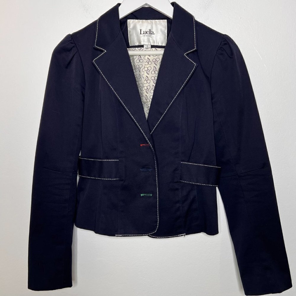 Luella Navy Tailored Blazer with Contrast Stitching